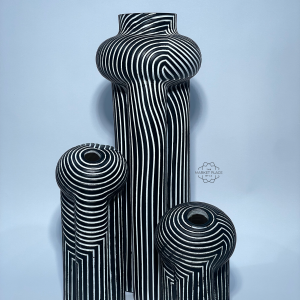 BLACK & WHITE STRIPED ART CERAMIC VASE